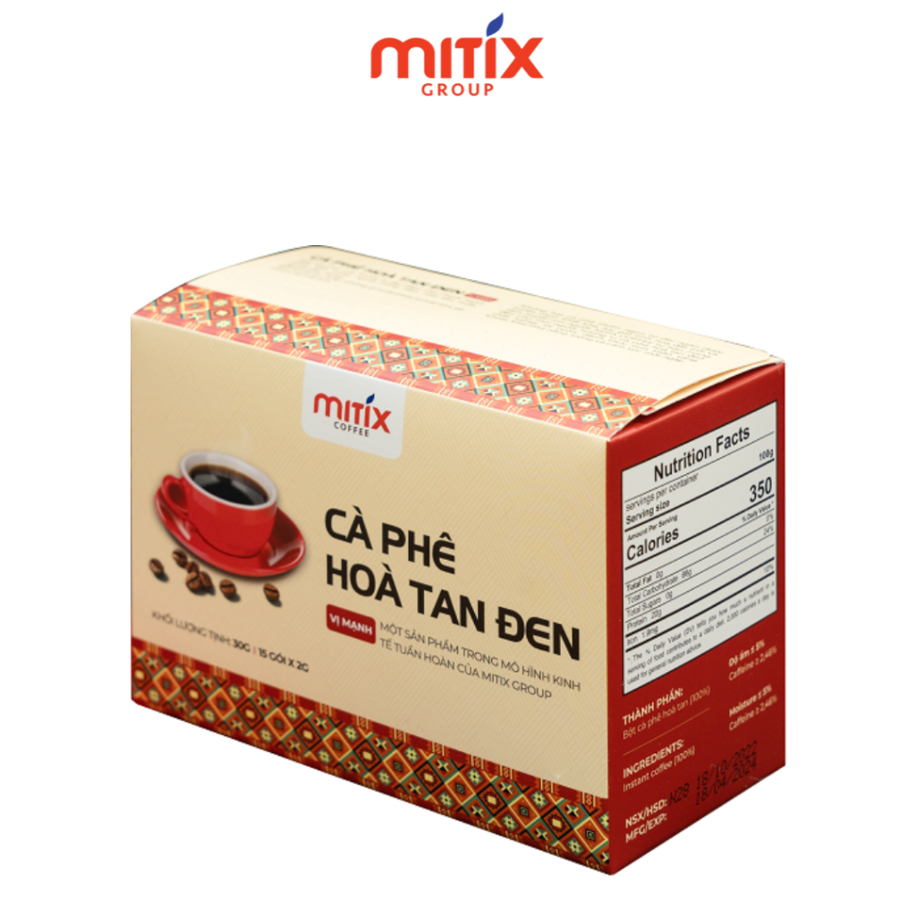 Cà phê hòa tan đen Mitix, hộp 30g nguyên chất, hương vị nguyên bản.