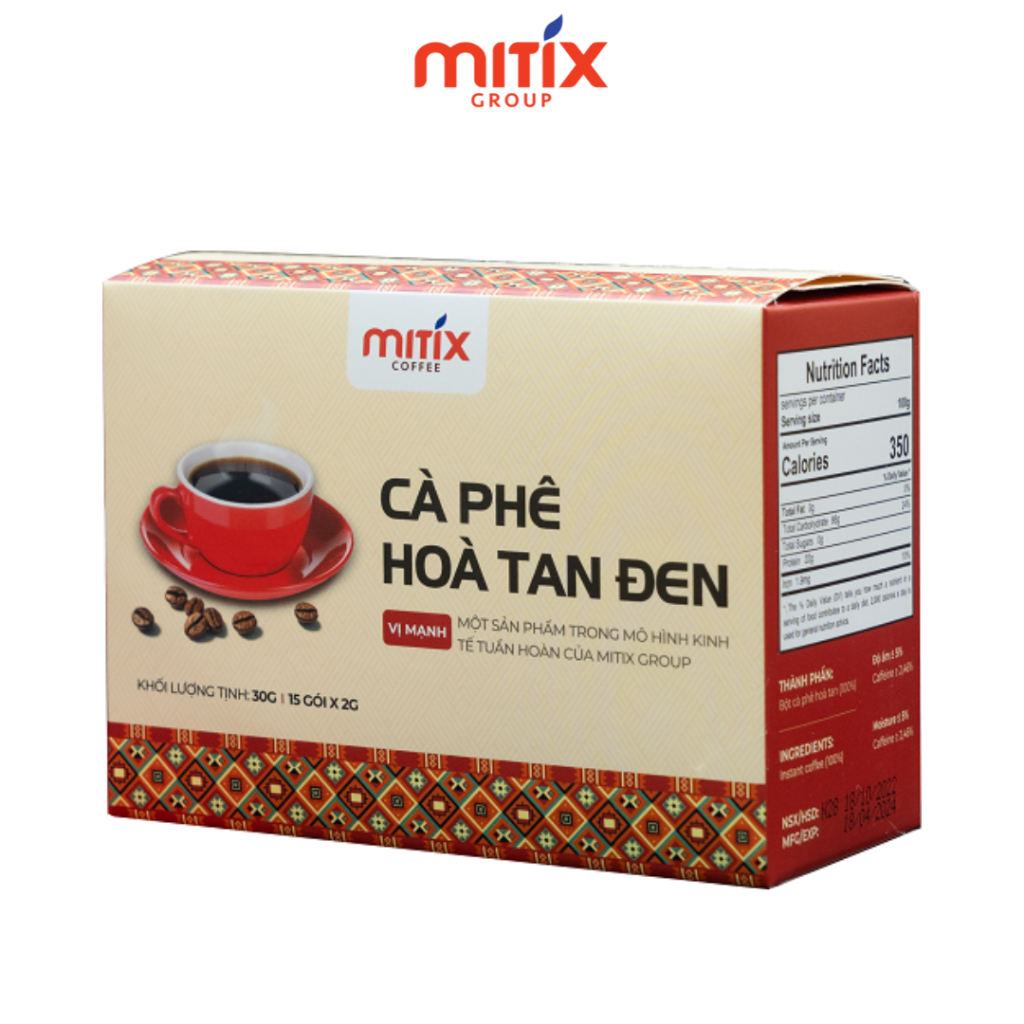 Cà phê hòa tan đen Mitix, hộp 30g nguyên chất, hương vị nguyên bản.