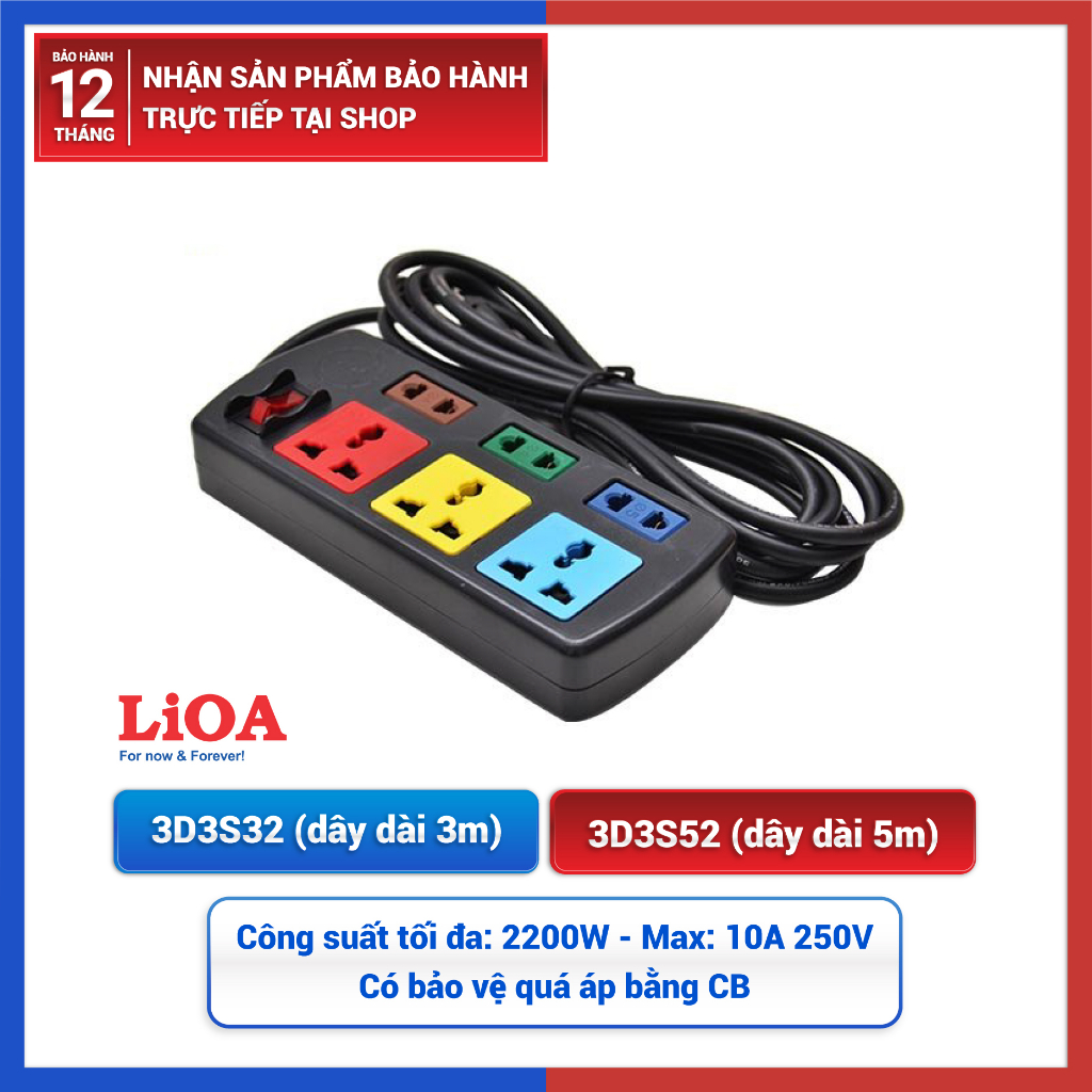 Ổ cắm điện LIOA 🚚 FREESHIP 🚚 Ổ cắm điện LIOA 6 lỗ có công tắc, dây dài 3m/5m 1000W- GIA DỤNG QUẬN 8