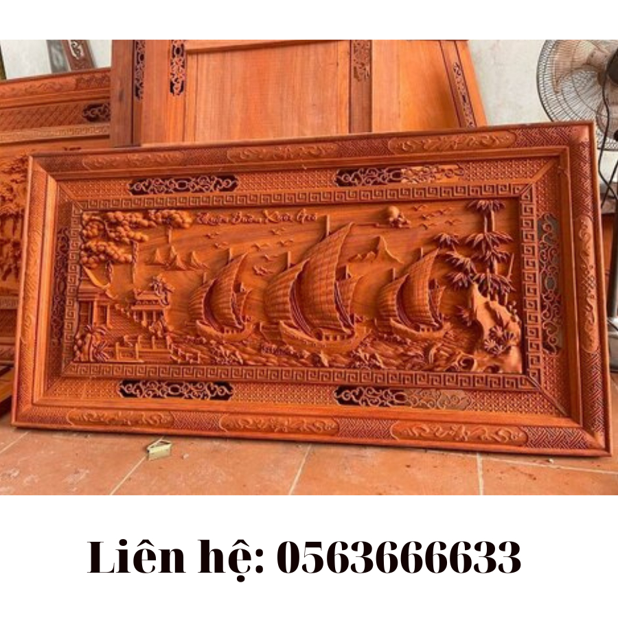 Tranh Gỗ Thuận Buồm Xuôi Gió – Gỗ Hương Đỏ Cao Cấp Đục Nguyên Tấm 127x67x4