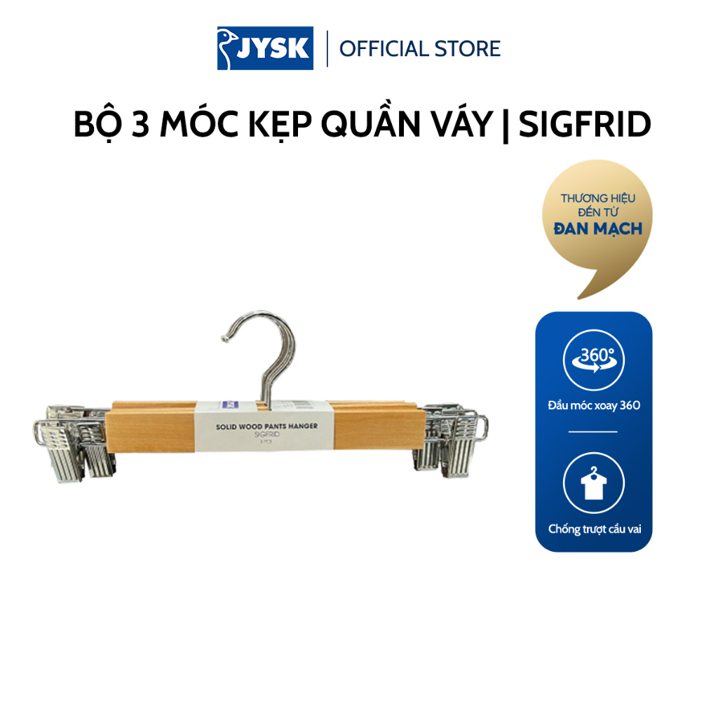 Bộ 3 móc kẹp quần váy | JYSK Sigfrid | gỗ tự nhiên | R33xD1.2xC12cm