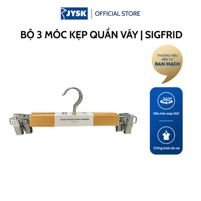 Bộ 3 móc kẹp quần váy | JYSK Sigfrid | gỗ tự nhiên | R33xD1.2xC12cm