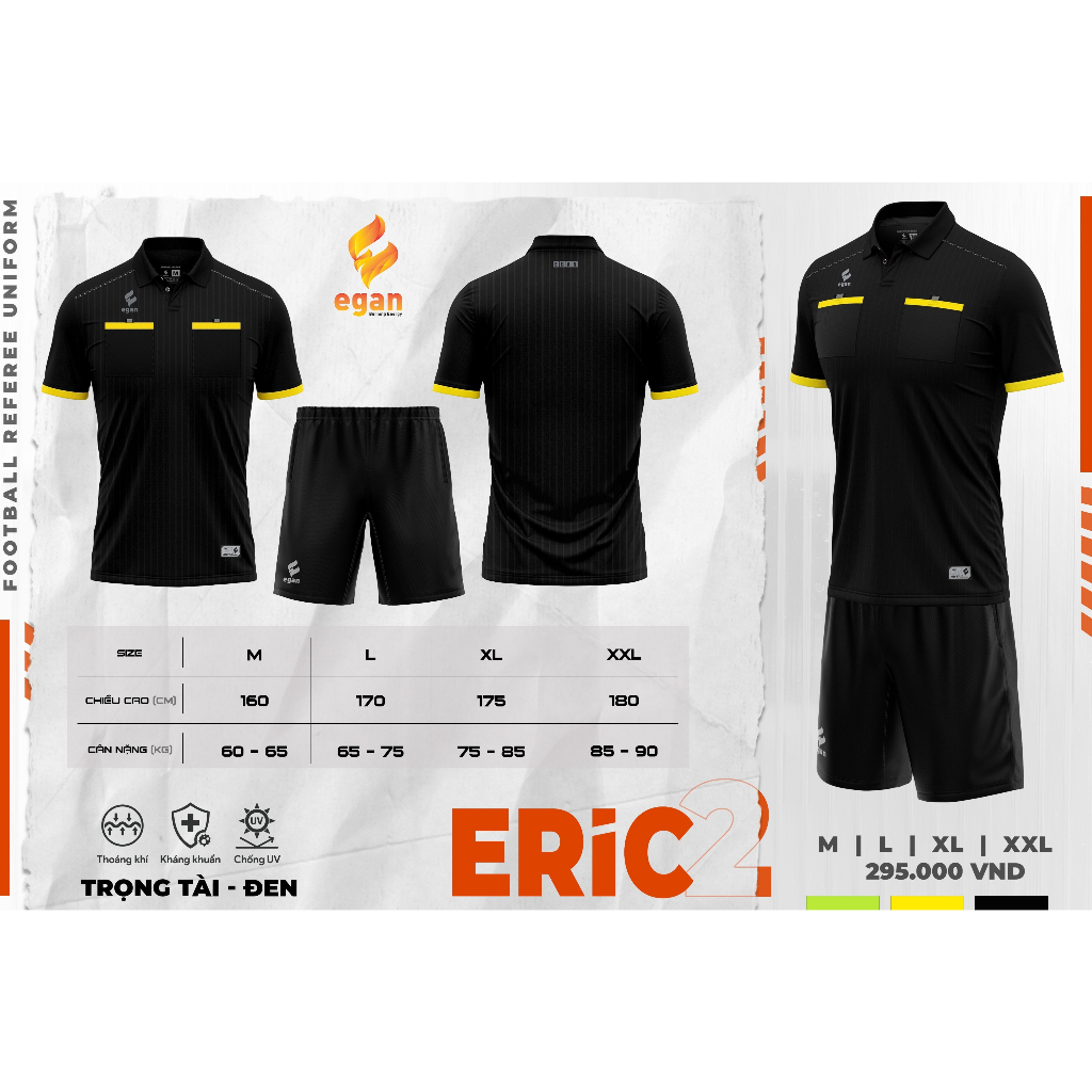 ÁO TRỌNG TÀI BÓNG ĐÁ ERIS - BỘ QUẦN ÁO TRỌNG TÀI ERIS BẢN 2024 THUN XỊN #COKANA
