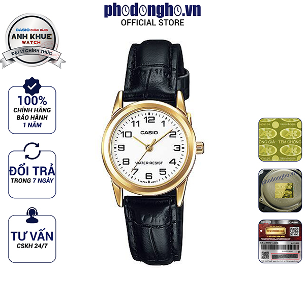 Đồng hồ nữ dây da Casio chính hãng Anh Khuê LTP-V001GL-7BUDF