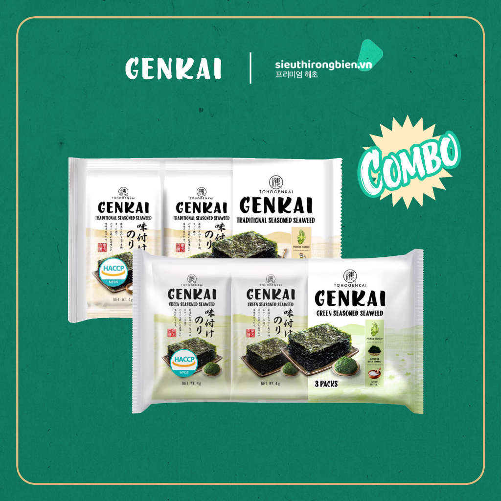 Combo Rong biển ăn liền cho bé vị lá xanh và truyền thống, chính hãng GENKAI