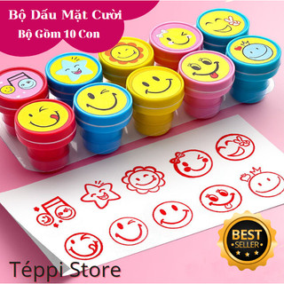 Bộ 10 con dấu khen thưởng hình mặt cười - bộ 10 con dấu sticker cho bé