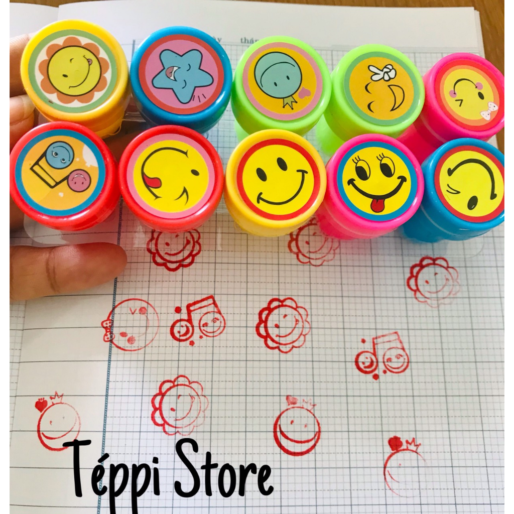 Bộ 10 Con Dấu Khen Thưởng Hình Mặt Cười - BỘ 10 CON DẤU STICKER CHO BÉ