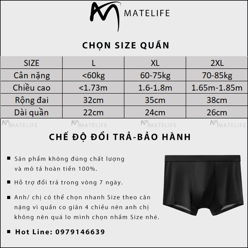 Quần lót nam Trunk sợi tre kháng khuẩn Matelife MTL129 kháng khuẩn khử mùi thoáng mát