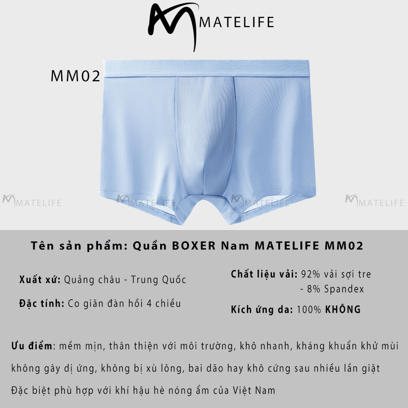 Quần sịp nam Trunk sợi tre Bambo kháng khuẩn Matelife SIP139 kháng khuẩn khử mùi thoáng mát