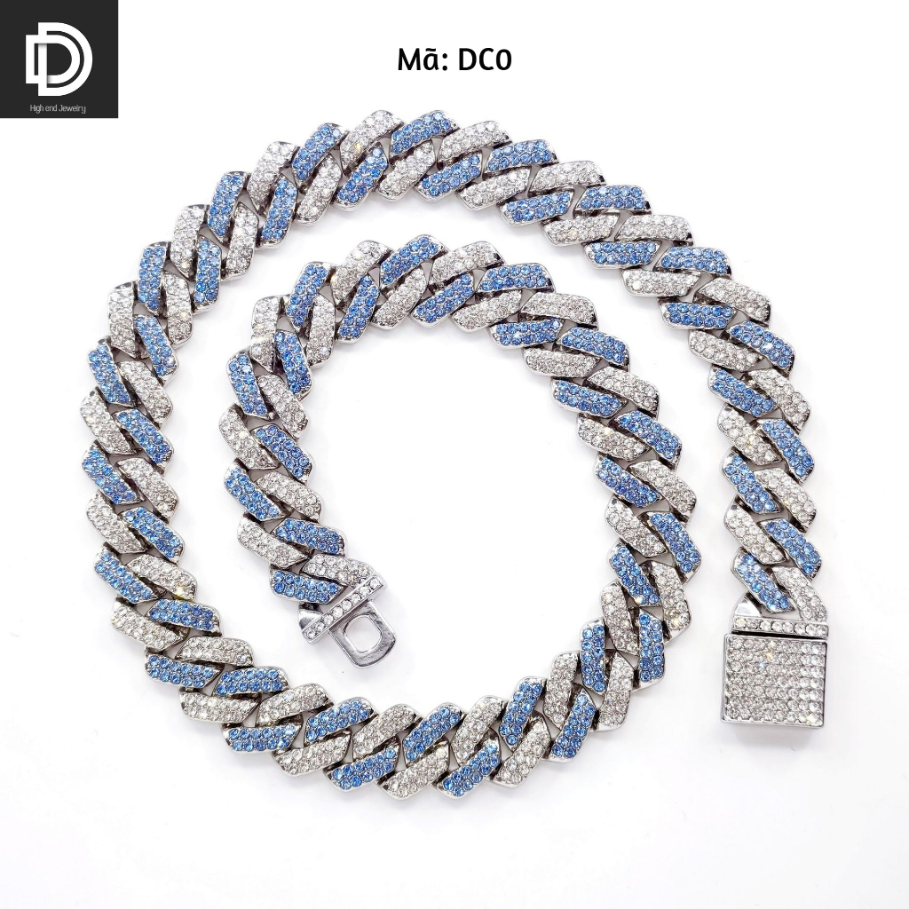 Trang sức nam nữ Dây Chuyền Cuban 14mm Titanium KHÔNG ĐEN hợp thời trang, phong cách Hip-Hop châu Mỹ đính đã CZ nhân tạo