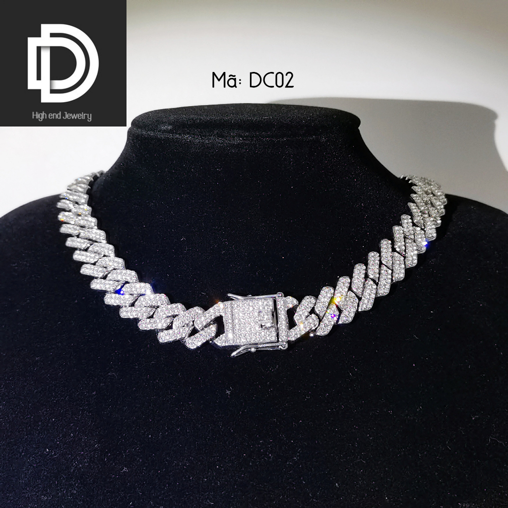 Trang sức nam nữ Dây Chuyền Cuban 14mm Titanium KHÔNG ĐEN hợp thời trang, phong cách Hip-Hop châu Mỹ đính đã CZ nhân tạo