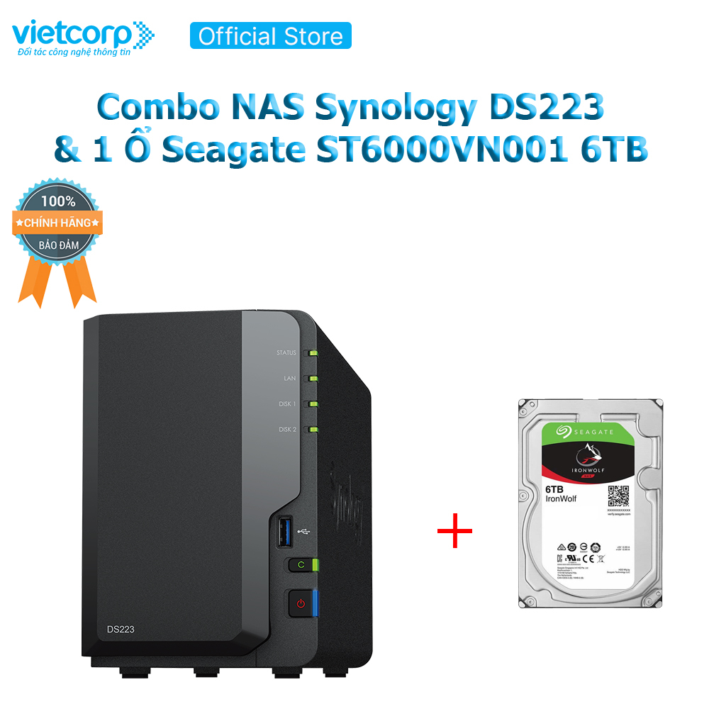[Khuyến Mãi Combo] Thiết bị lưu trữ NAS Synology DS223 và 1 Ổ cứng Seagate ST6000VN001 6 TB