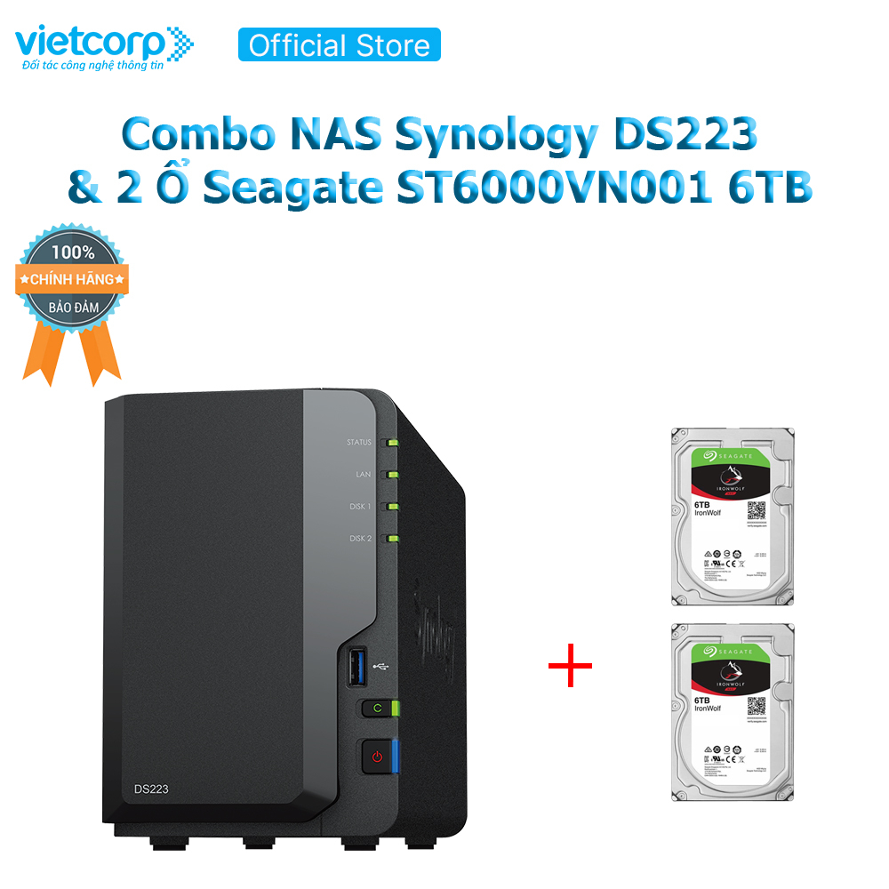 [Khuyến Mãi Combo] Thiết bị lưu trữ NAS Synology DS223 và 2 Ổ cứng Seagate ST6000VN001 6 TB