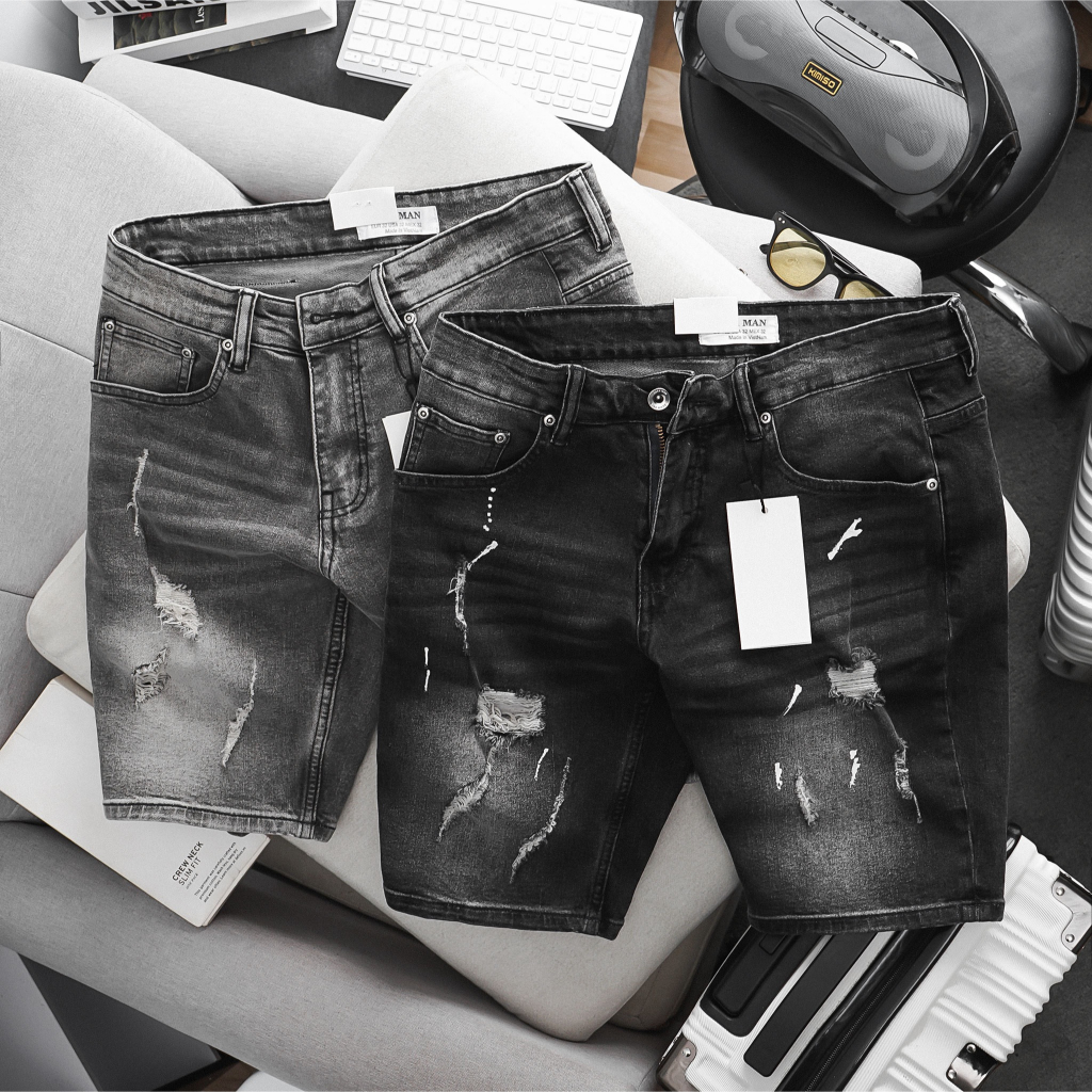 Quần Short Bò Nam Bigsize màu đen hàng xuất khẩu chất Jean co giãn ôm dáng bền màu