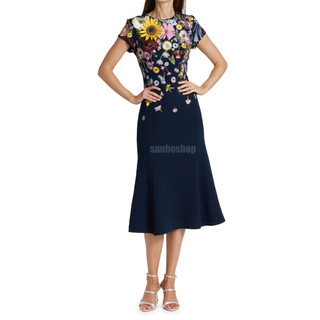Đầm 0sc4r fl0wer cap sleeve trump