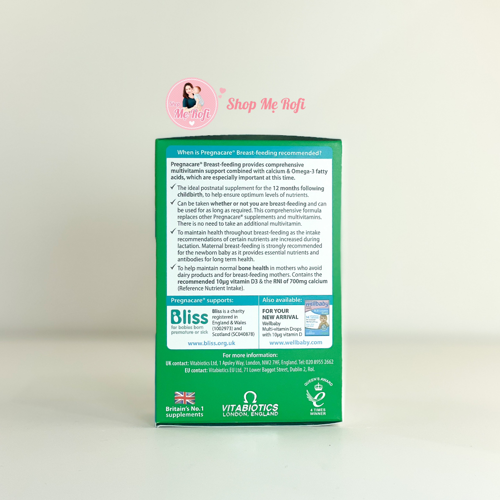 Viên Uống Vitamin Tổng Hợp Pregnacare Breast-feeding Vitabiotics Cho Phụ Nữ Sau Sinh 84 viên Mẹ Rofi