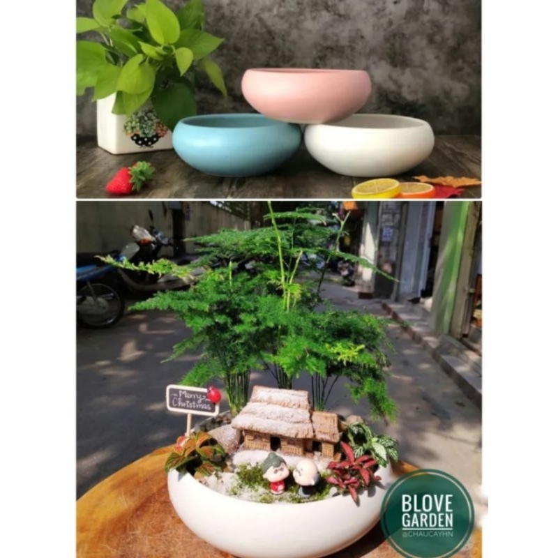 Chậu men sứ Bát Tràng trồng cây Để Bàn, Sen Đá, Xương rồng mini