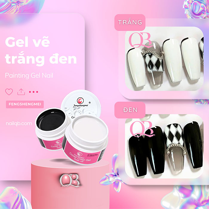 Gel vẽ móng trắng đen Fengshangmi chất mượt đặc vừa phải không lo tràn khóe (cần hơ đèn)