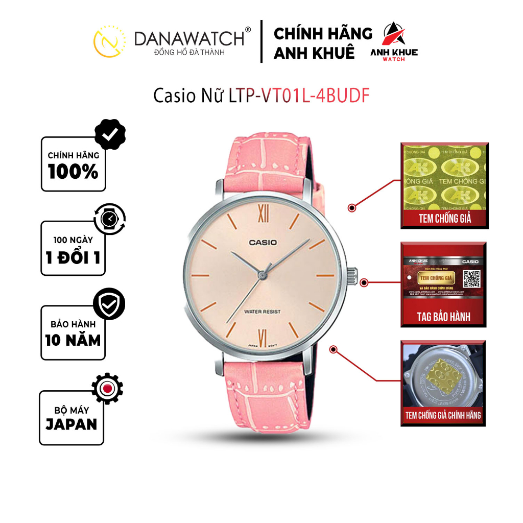 Đồng hồ Casio Nữ chính hãng Casio Nhật Bản LTP-VT01L-4BUDF dây da chính hãng chống nước tốt