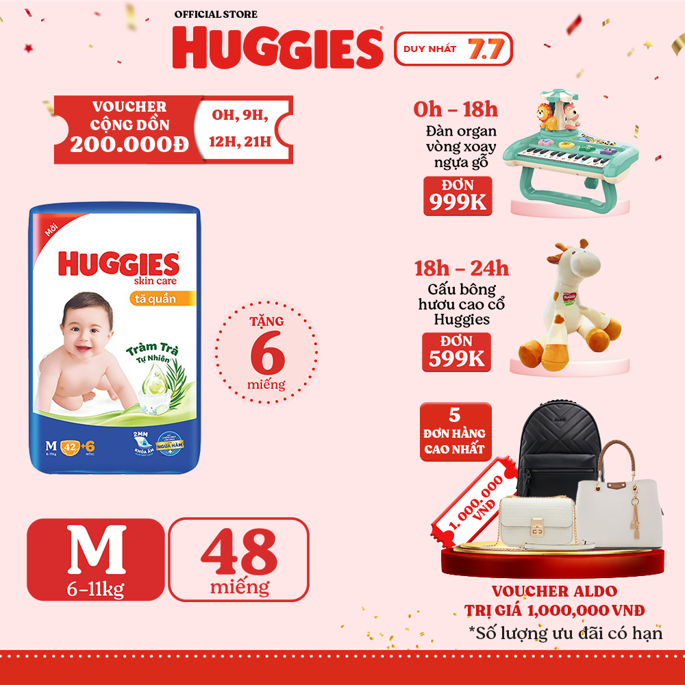 Tã quần Huggies Skincare Jumbo M42/L38/XL32/XXL28+6