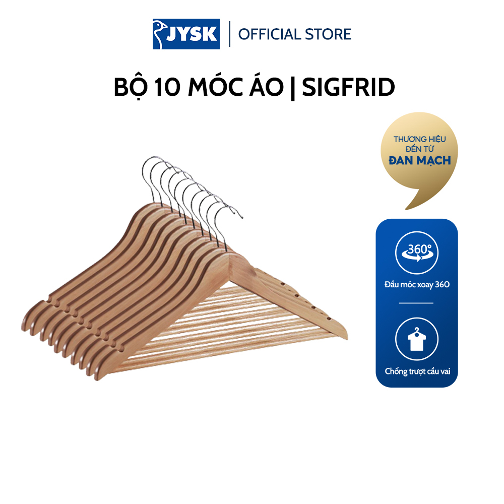 Bộ 10 móc áo | JYSK Sigfrid | gỗ tự nhiên | 44.5x23x1.2cm