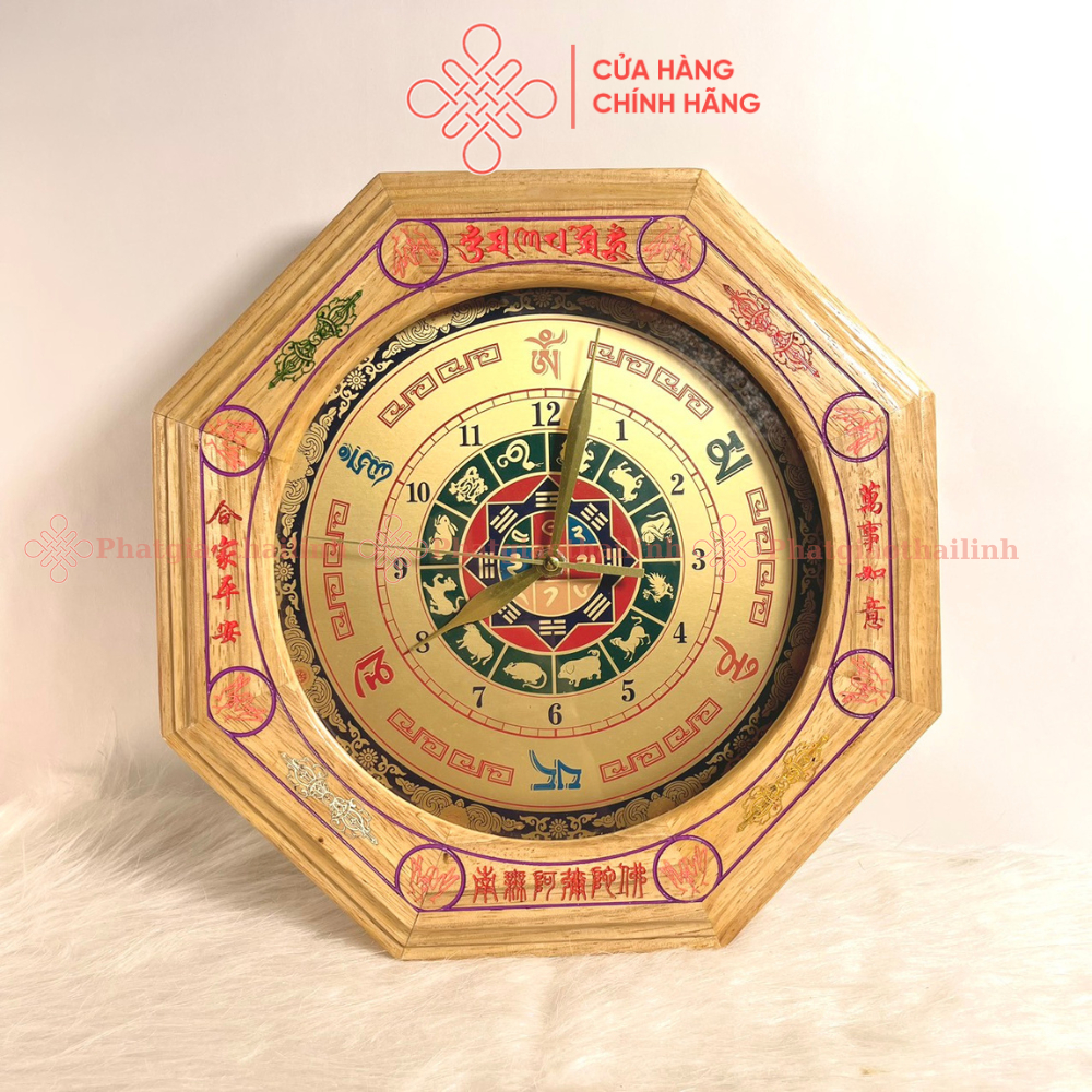 Đồng Hồ Theo Phong Cách Phật Giáo Treo Tường Bằng Gỗ Đào Bình An, May Mắn - Cửa Hàng Phật Giáo Thái Linh