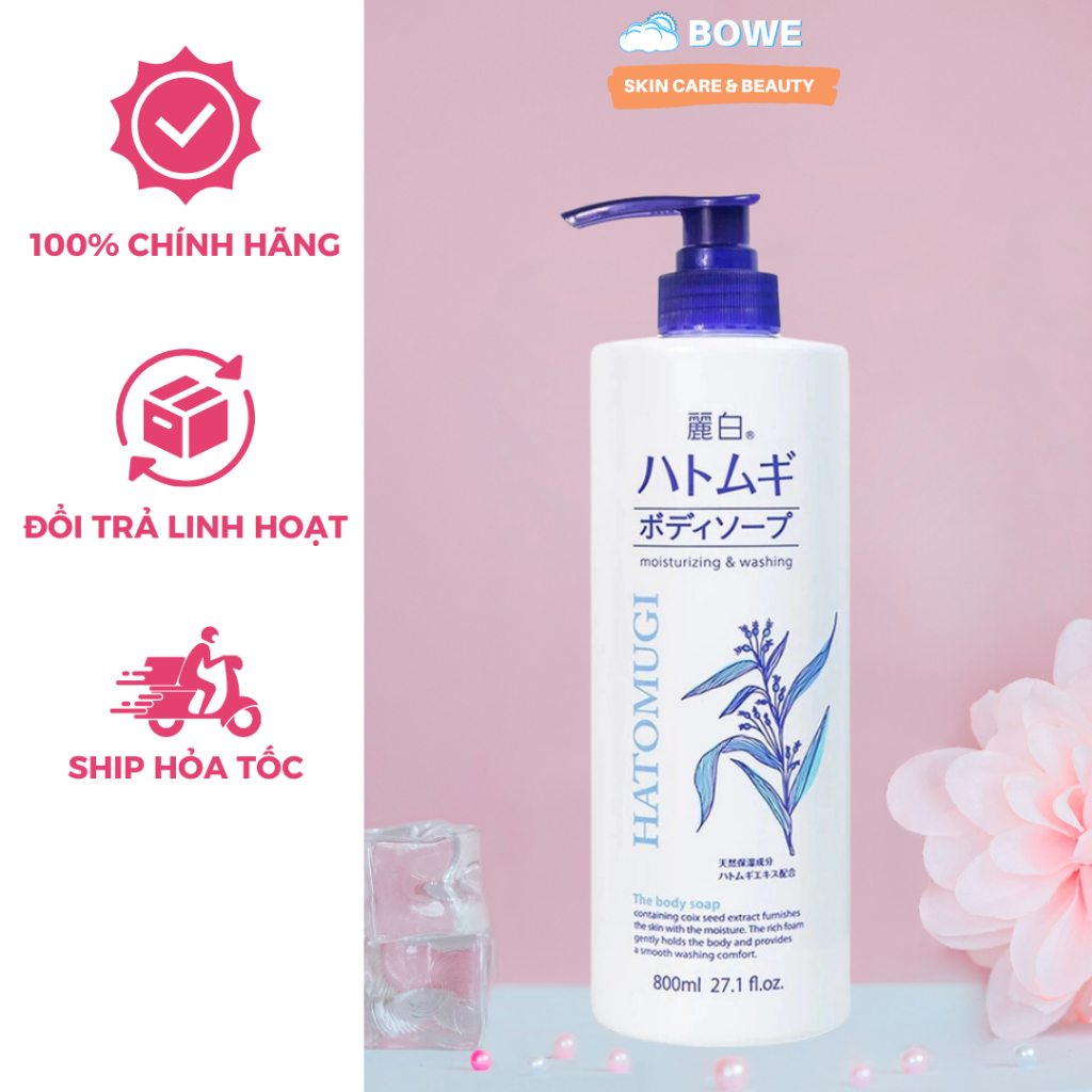 Sữa Tắm làm Sáng Da và Dưỡng Ẩm HATOMUGI Moisturizing & Washing 800ml Sản phẩm chính hãng