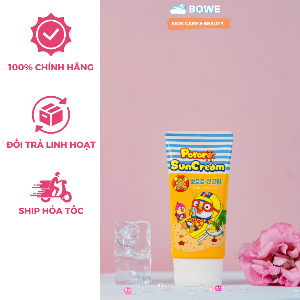 Kem Chống Nắng Dành Cho Trẻ Sơ Sinh Và Em Bé Đến 15 Tuổi An Toàn Pororo Hàn Quốc, Trẻ Em Đi Biển Tuýp 50ml
