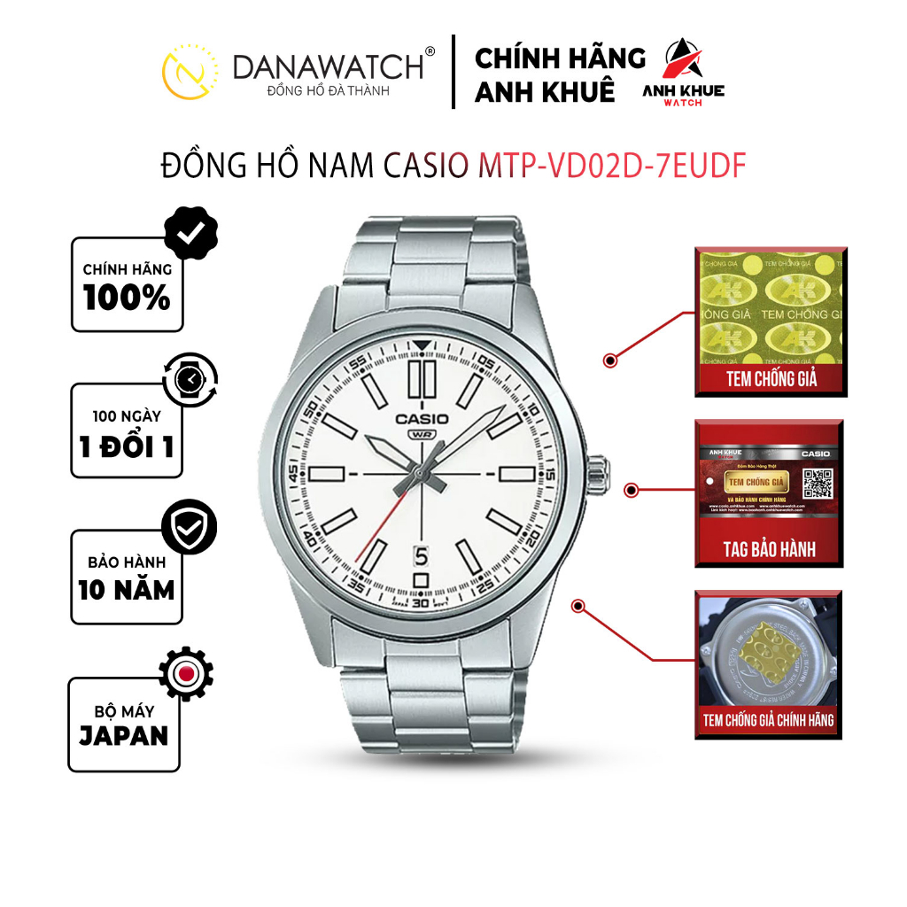 Đồng hồ Casio Nam chính hãng Casio Nhật Bản MTP-VD02D-7EUDF chính hãng thép không gỉ chống nước tốt