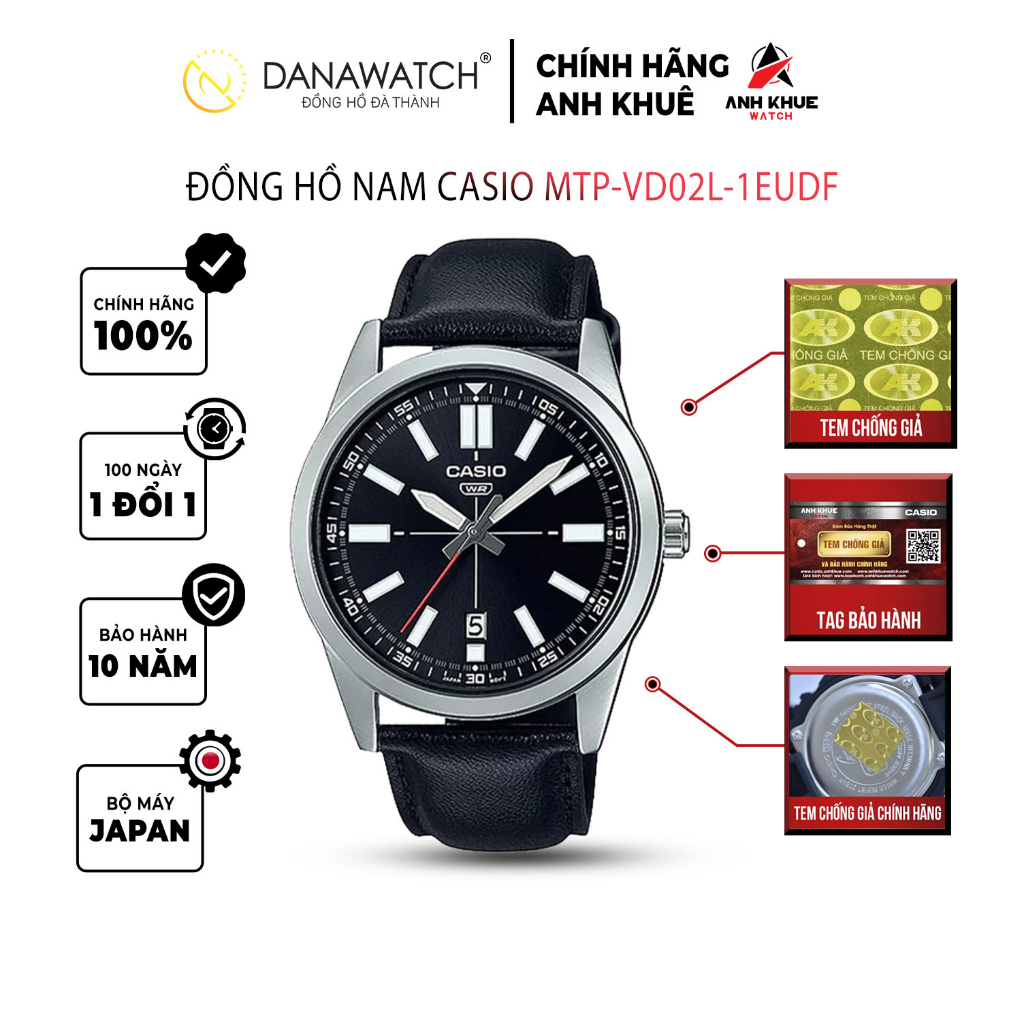 Đồng hồ Casio Nam chính hãng Casio Nhật Bản MTP-VD02L-1EUDF dây da chính hãng thép không gỉ chống nước tốt
