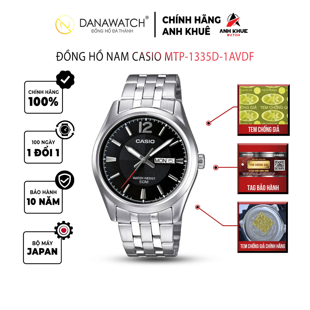 Đồng hồ Casio Nam chính hãng Casio Nhật Bản MTP-1335D-1AVDF chính hãng thép không gỉ chống nước tốt