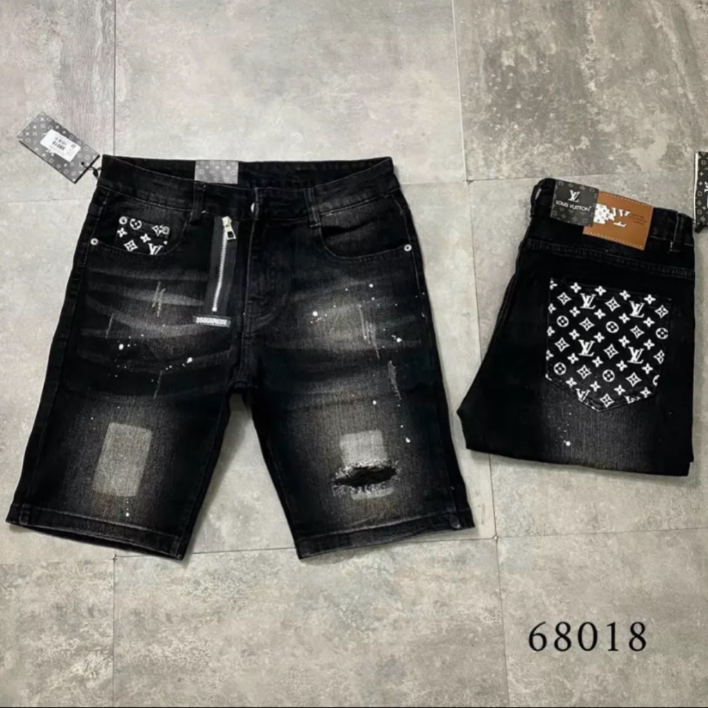 Quần short jean nam quảng châu cao cấp phối họa tiết và dây kéo lệch thời trang hàng shop
