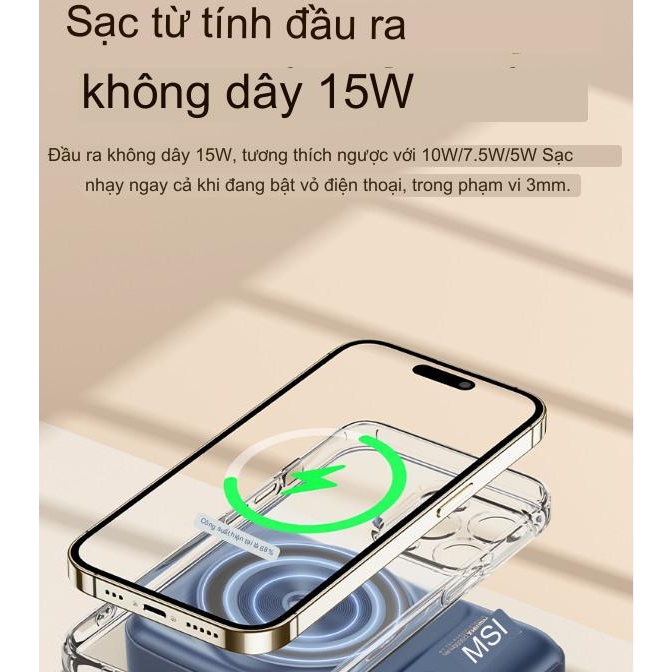 Sạc Dự Phòng RPP 519 20000mah kiêm Sạc Không Dây 15w  Tích Hợp 2 Dây Sạc Nhanh Type C và ipon