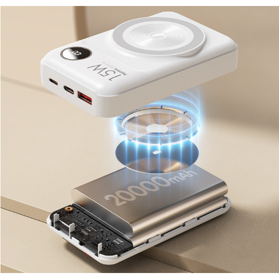 Sạc Dự Phòng RPP 519 20000mah kiêm Sạc Không Dây 15w  Tích Hợp 2 Dây Sạc Nhanh Type C và ipon