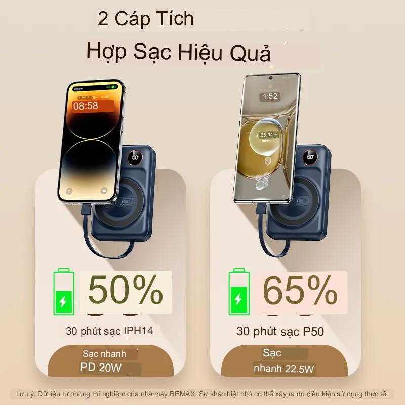 Sạc Dự Phòng RPP 519 20000mah kiêm Sạc Không Dây 15w  Tích Hợp 2 Dây Sạc Nhanh Type C và ipon
