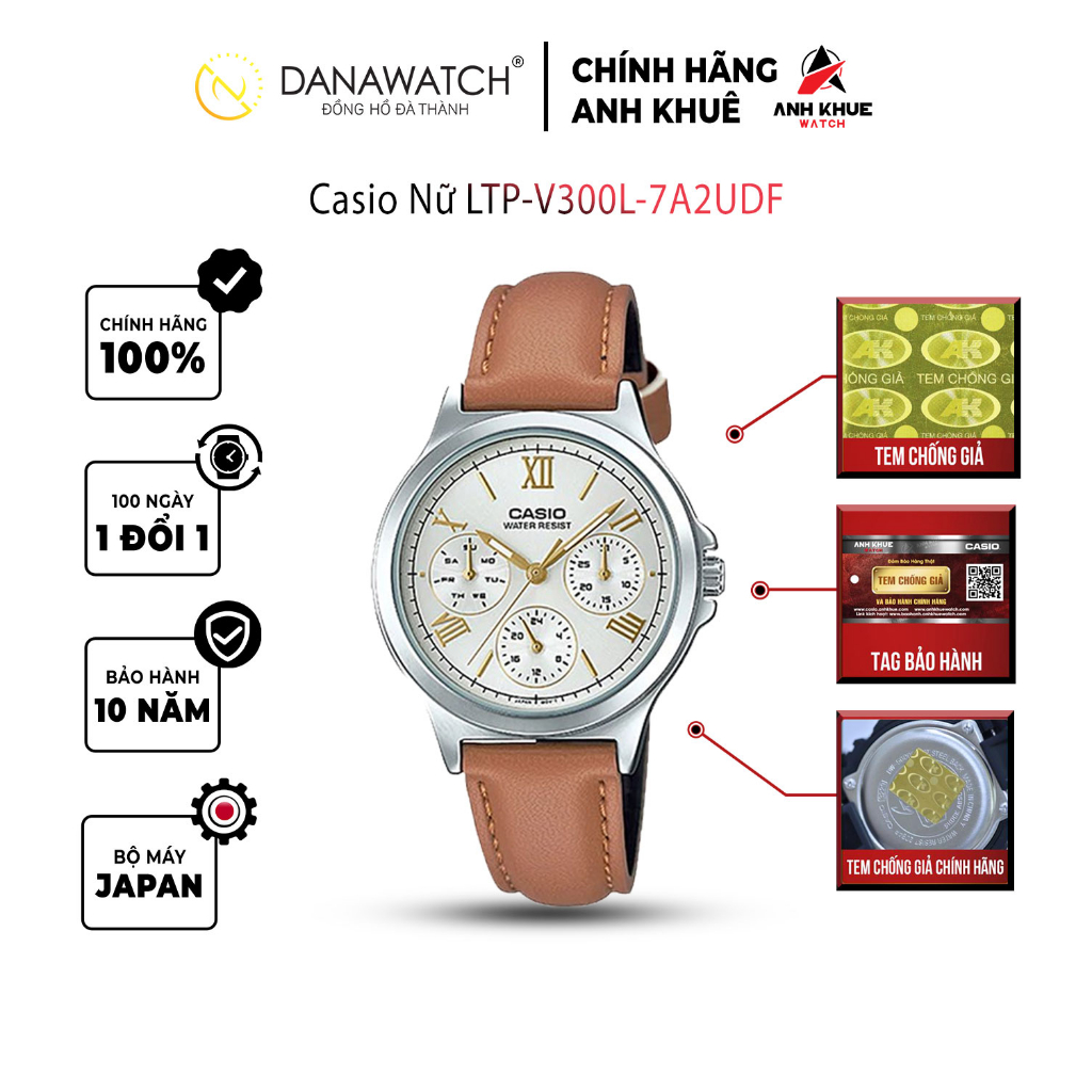 Đồng hồ Casio Nữ chính hãng Casio Nhật Bản LTP-V300L-7A2UDF dây da chính hãng chống nước tốt