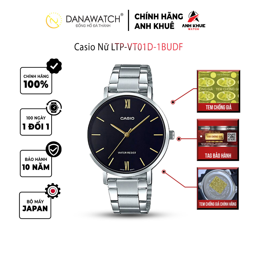 Đồng hồ Casio Nữ chính hãng Casio Nhật Bản LTP-VT01D-1BUDF thép không gỉ chống nước tốt