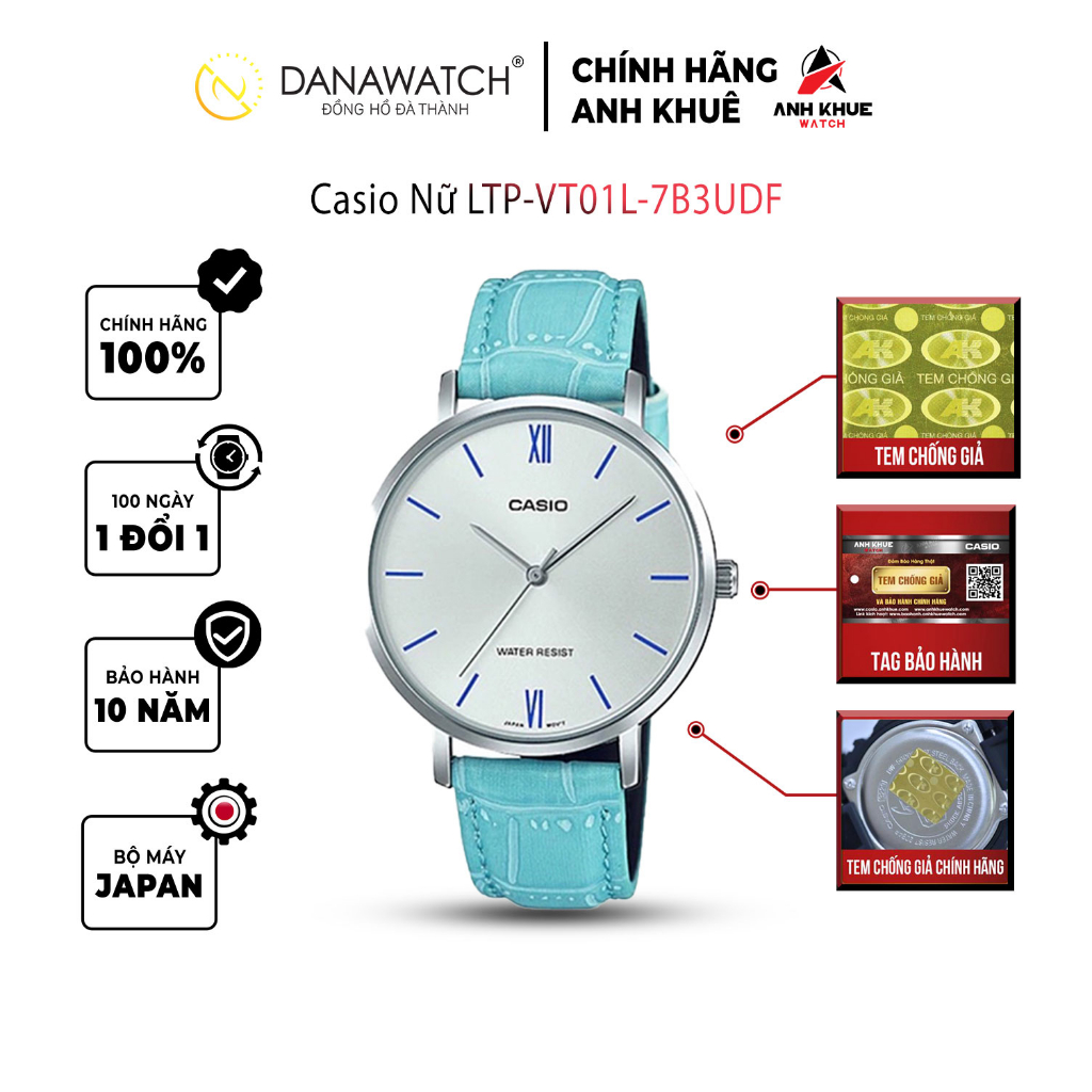 Đồng hồ Casio Nữ chính hãng Casio Nhật Bản LTP-VT01L-7B3UDF dây da chính hãng chống nước tốt