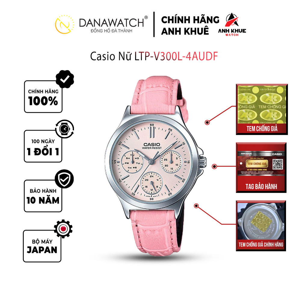 Đồng hồ Casio Nữ chính hãng Casio Nhật Bản LTP-V300L-4AUDF dây da chính hãng chống nước tốt