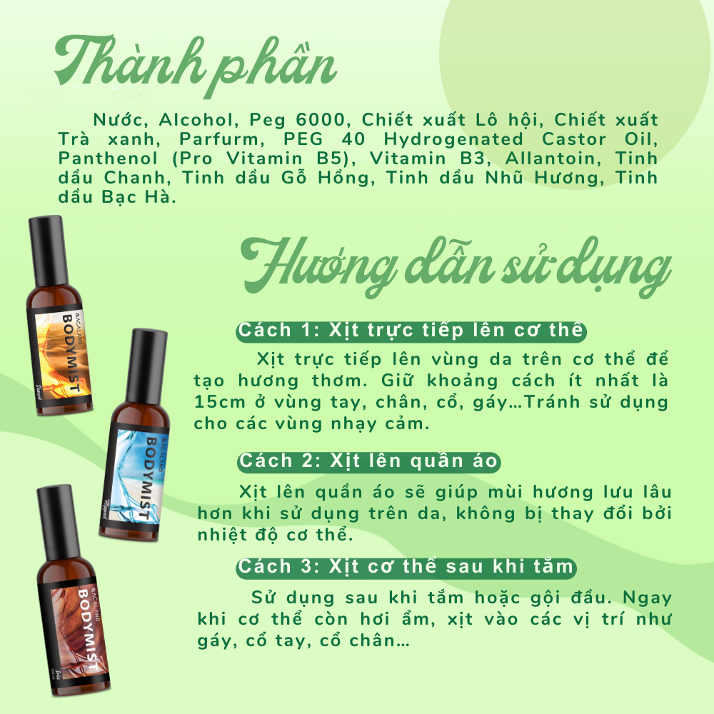 Body Mist xịt thơm toàn thân MACALAND 20ml/35ml/100ml hương thơm nước hoa kết hợp dưỡng ẩm da