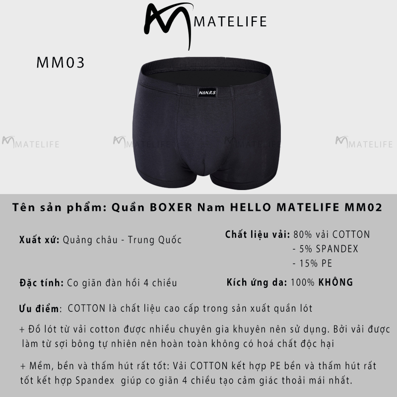 Combo 3 quần lót nam Trunk COTTON Narn Matelife CB169 kháng khuẩn khử mùi thoáng mát