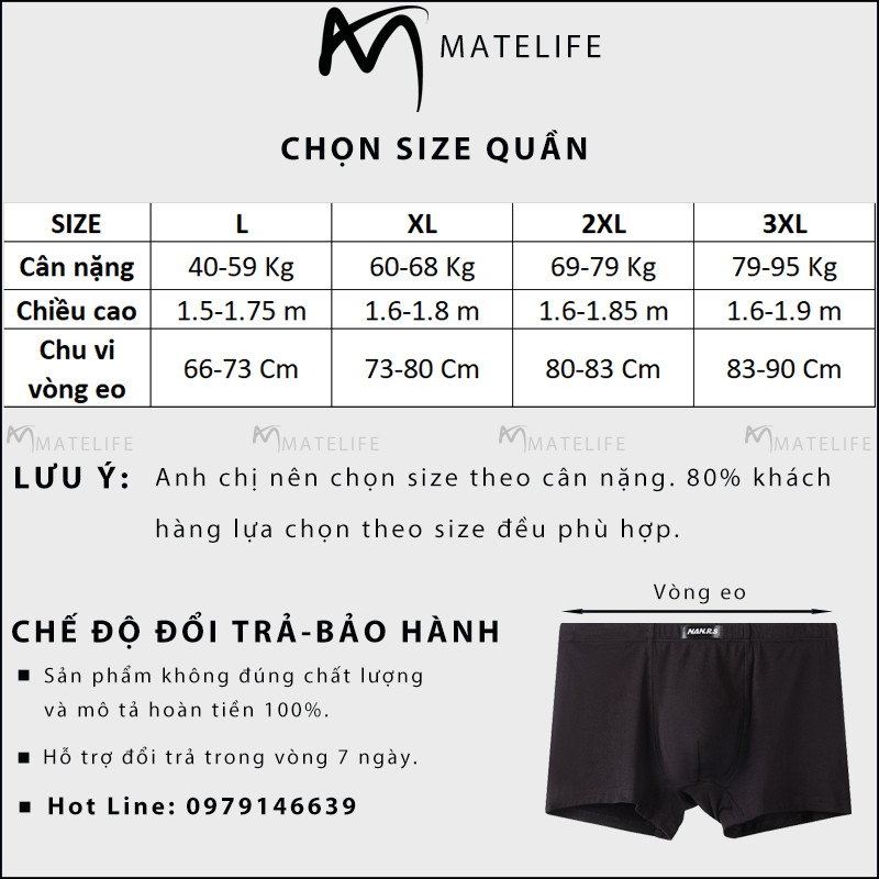 Combo 3 quần lót nam Trunk COTTON Narn Matelife CB169 kháng khuẩn khử mùi thoáng mát