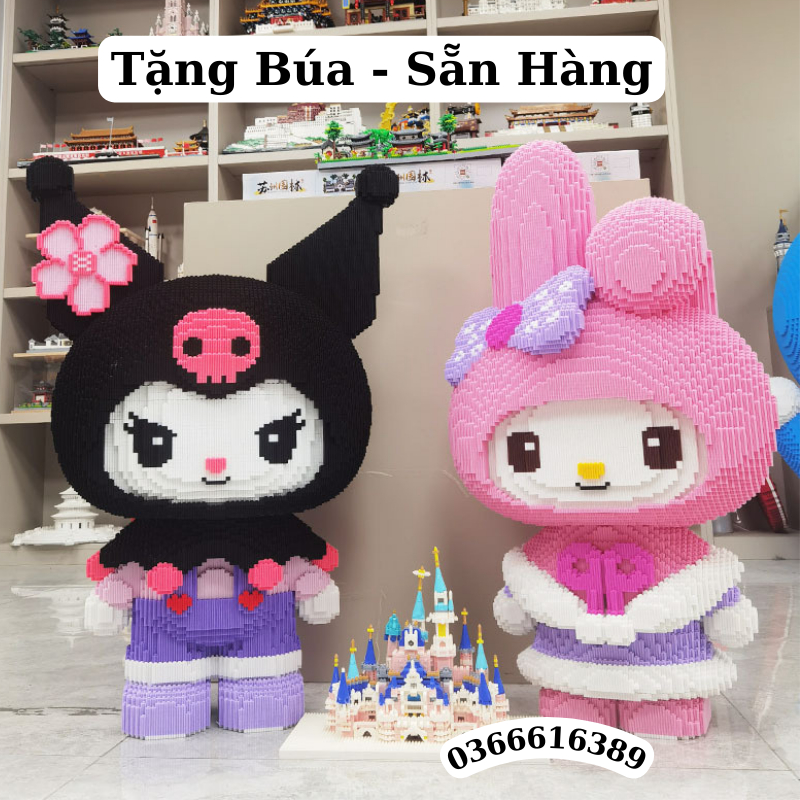 Mô hình Thỏ Melody 55cm , Lắp ráp Kuromi 52cm, Đồ chơi mô hình thỏ hồng melody chuẩn xinz