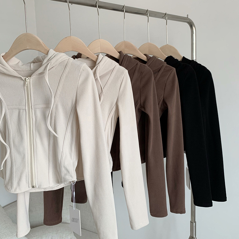 Áo thun kiểu dây kéo dài tay C047 , Áo khoác thun gân l1 có mũ xinh xắn cho nữ dưới 55kg kiểu dáng thời trang cao cấp