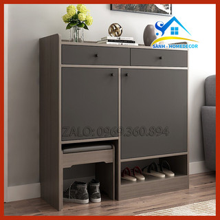 Tủ giầy gỗ thông minh Bắc Âu nhiều ngăn gỗ MFC An Cường phủ melamine, tủ đựng giày dép đa năng kèm đôn ngồi đeo giày