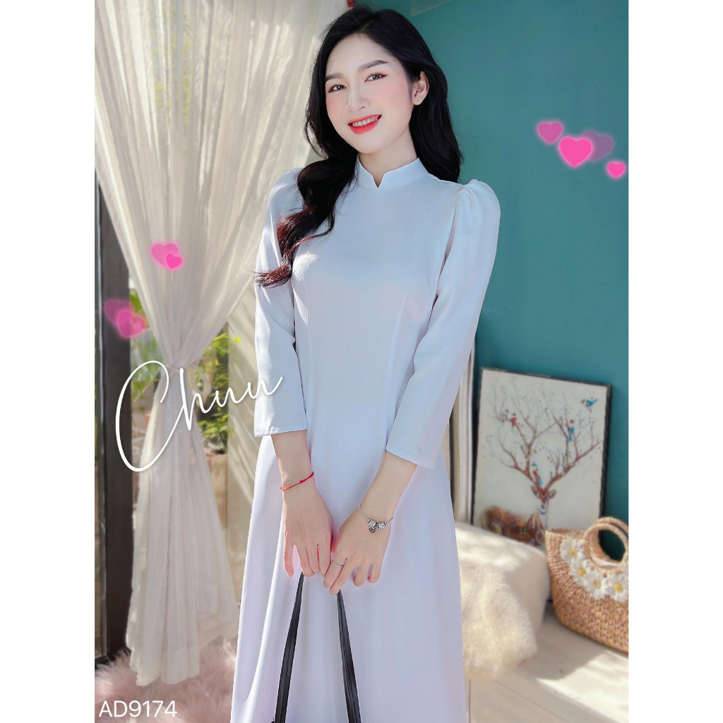 Áo dài trắng, áo dài học sinh vải lụa ý tay bồng CHUU AD9174 chưa kèm quần