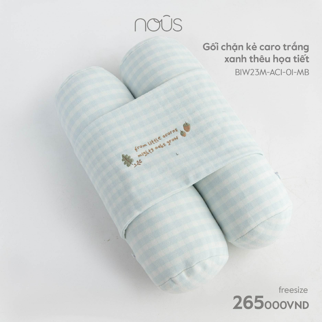 Phụ kiện gối chặn Nous cho bé sơ sinh kẻ caro thêu họa tiết chất liệu bông cao cấp
