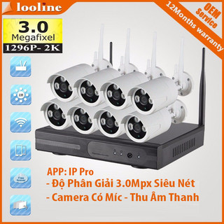Bộ kit camera wifi 8 kênh nvr kit 3.0mp 2k siêu nét - có míc thu âm thanh