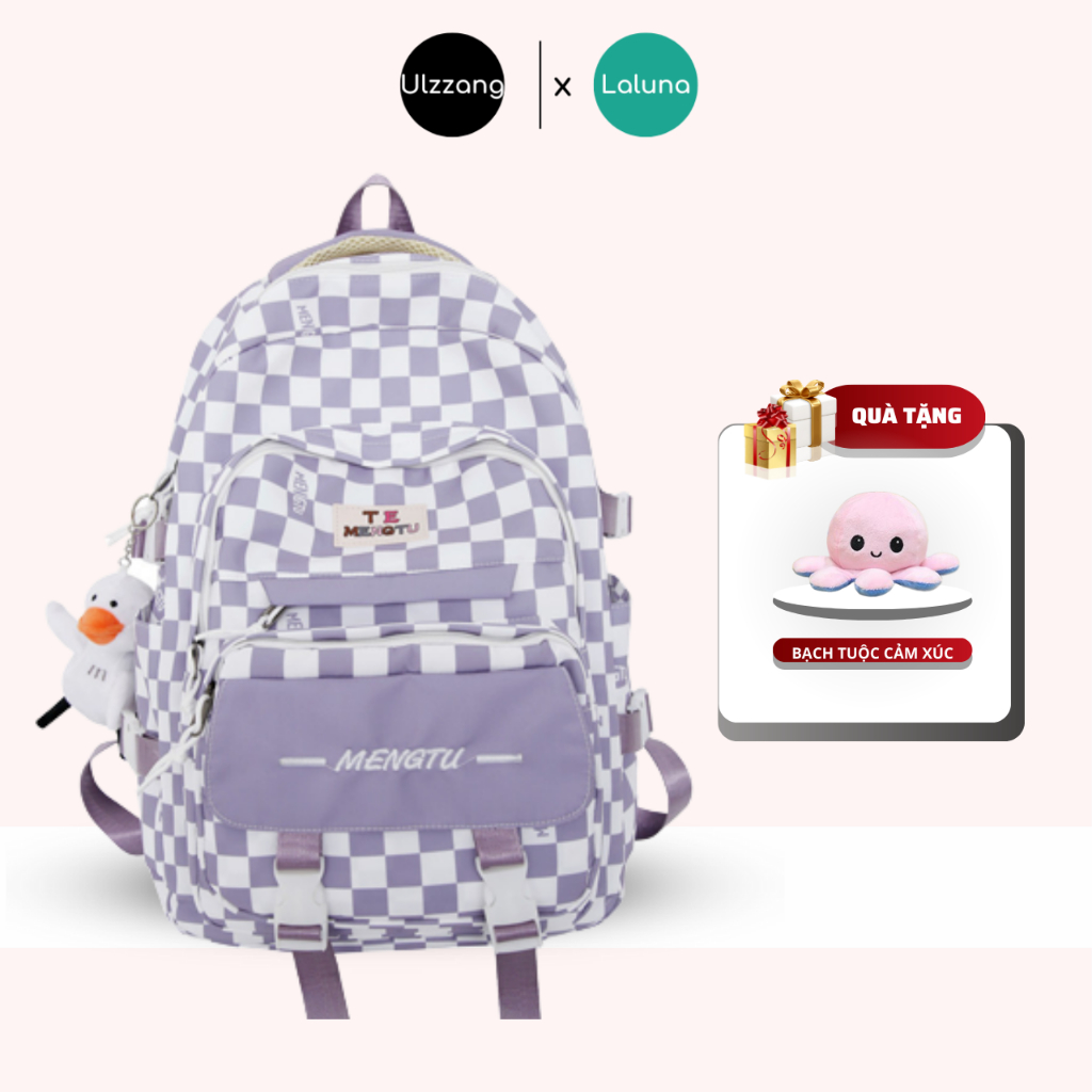 Balo họa tiết caro pastel nam nữ Ulzzang nhiều ngăn phong cách Hàn Quốc, cặp đi học vừa laptop 15,6inch B158