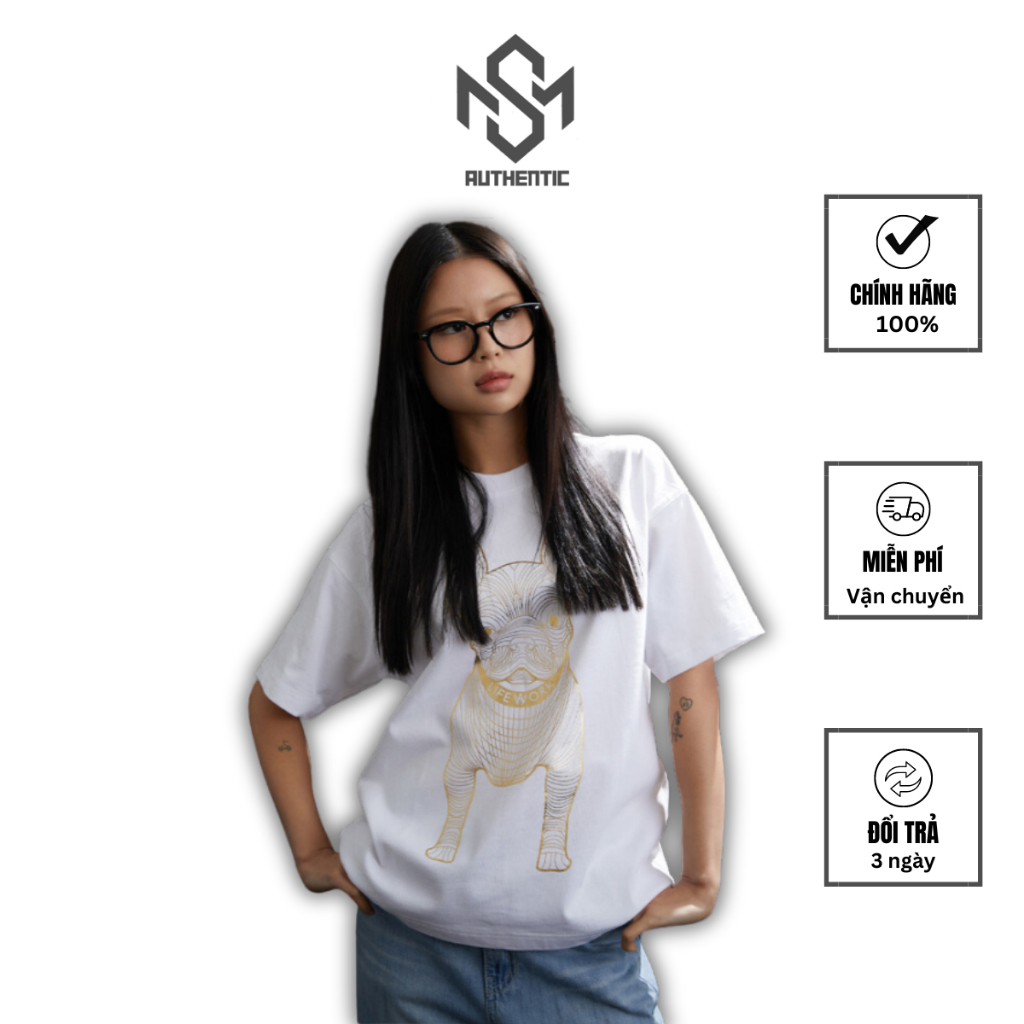 Áo phông Lifework authentic Pattern White áo thun in hình chó LIFEWORK chính hãng |  LW235TS299/ LW225TS090